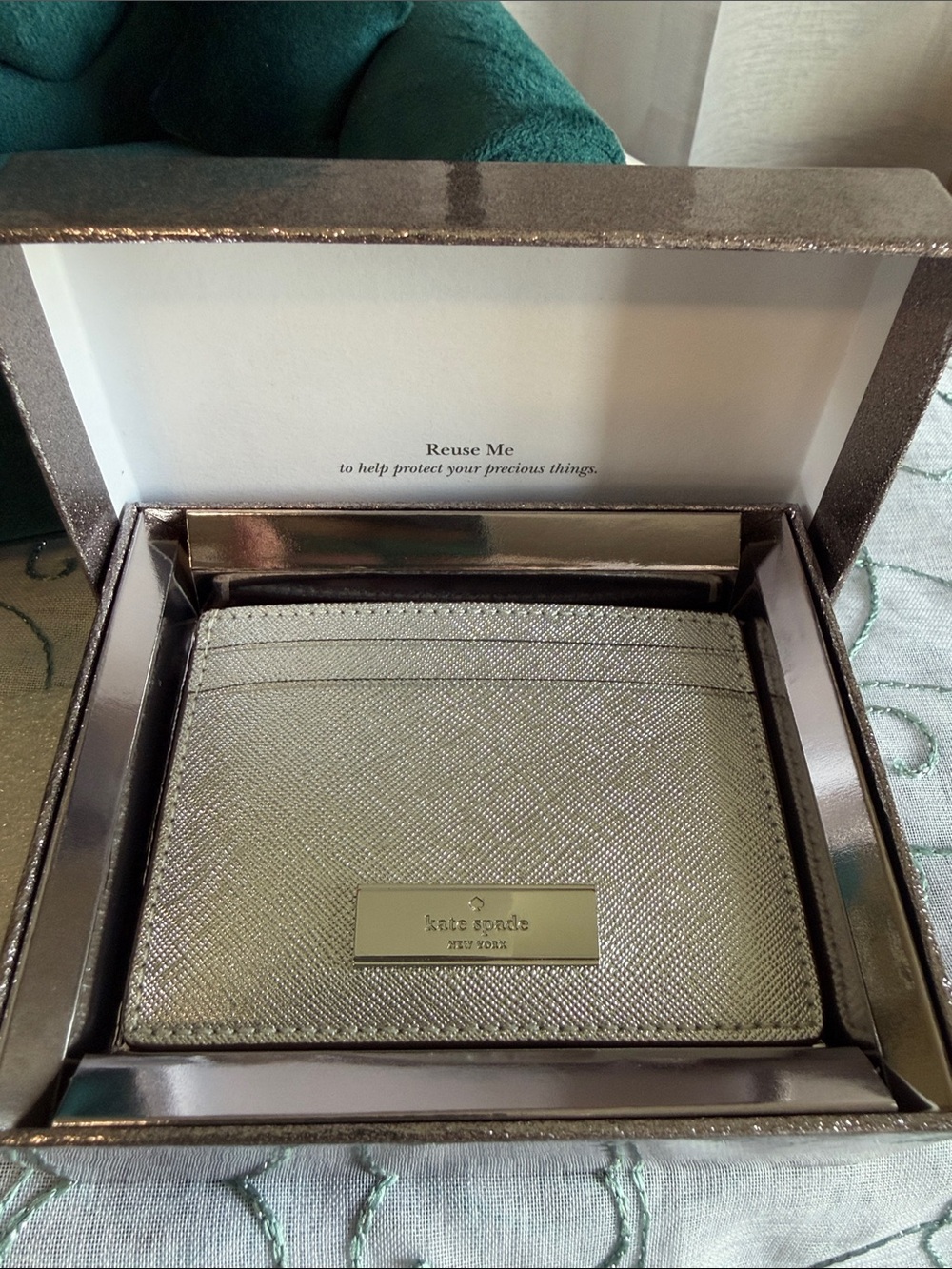 kate spade NWT Silver Metallic Leather Card Case